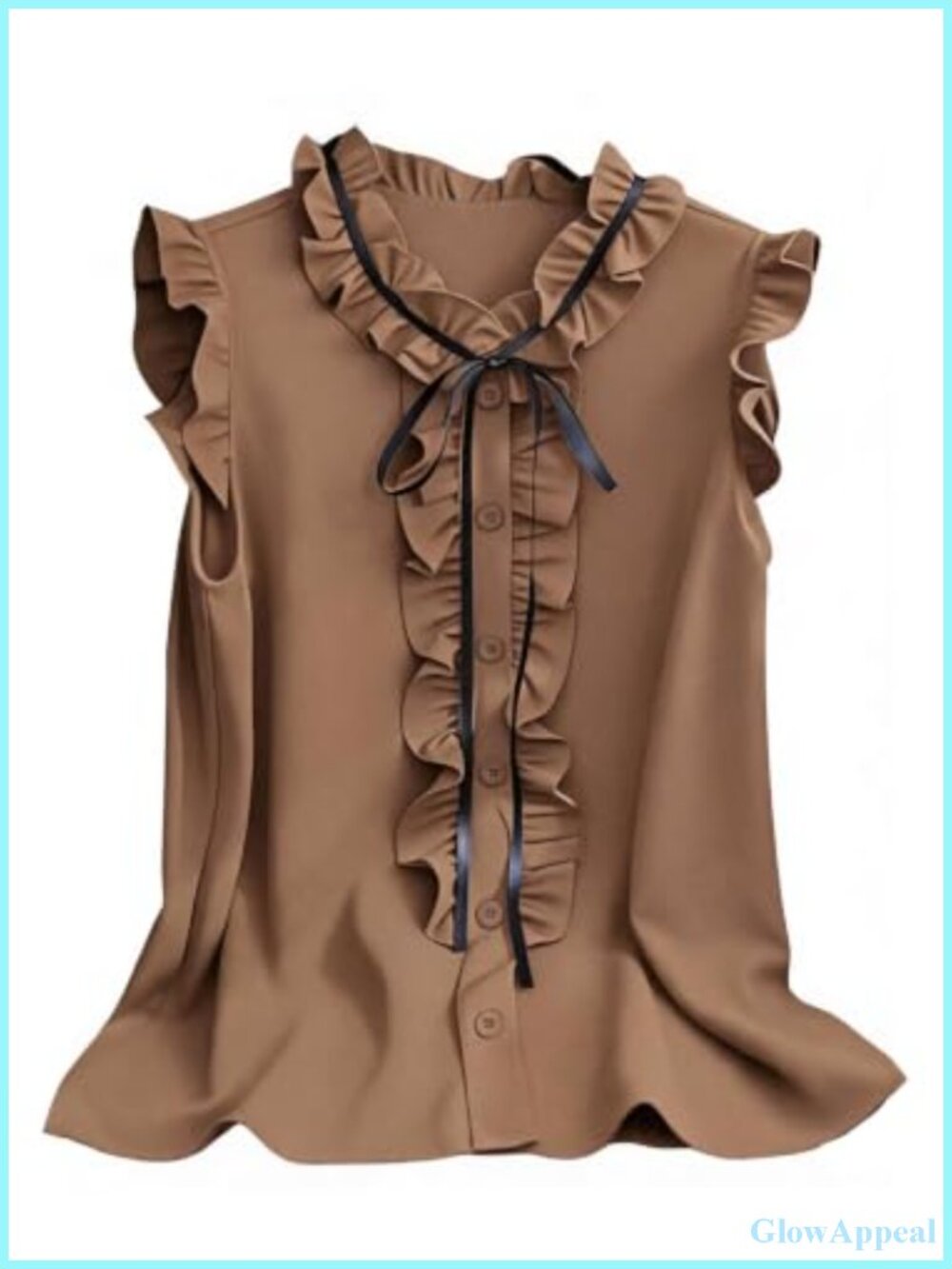 Ruffle Tie Neck Button Down Blouse Dressy Casual Work Shirt